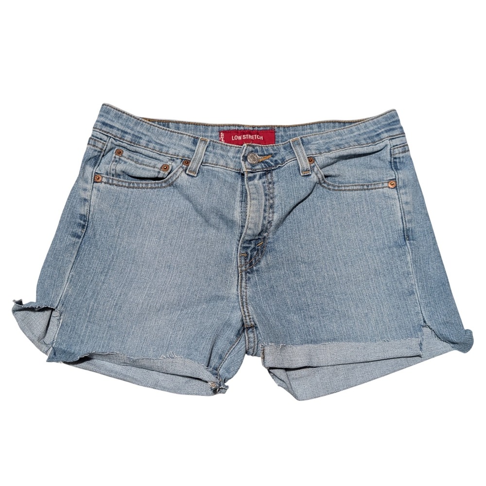 Vintage Levis Shorts Womens 32" Light Wash 519 Low Stretch Cut Off Denim USA